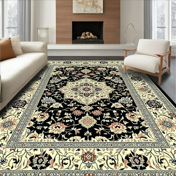 ODIKA 2'x3' Machine Washable Non-Slip Area Rug, Classic Subtle Geometric Touch High Traffic Rug, Beige, 10837