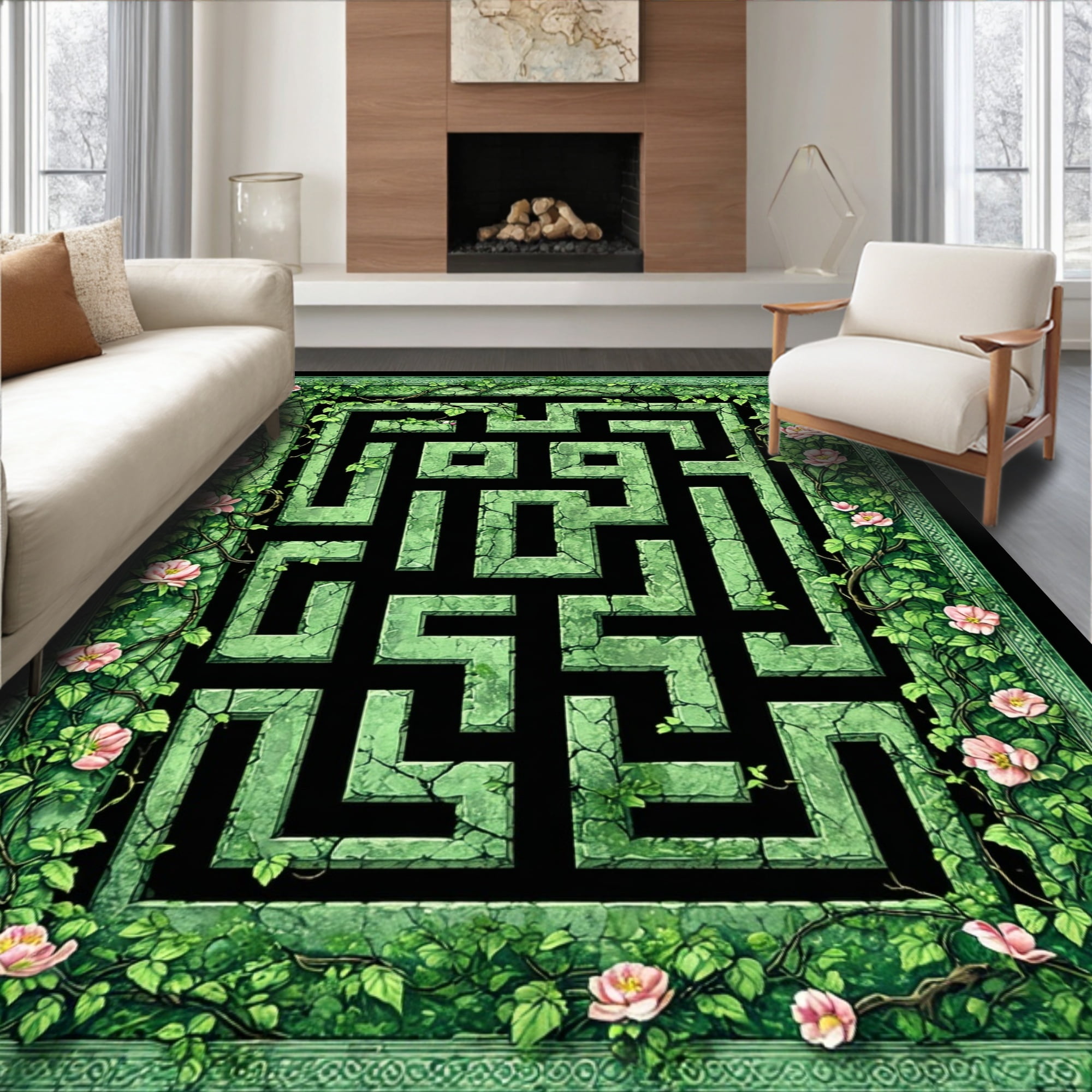 ODIKA 4'x6' Machine Washable Non-Slip Area Rug, Classical Garden ...