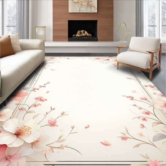 ODIKA 6'x9' Machine Washable Non-Slip Area Rug, Clear Protective Floor High Traffic Rug, Pink, 156179