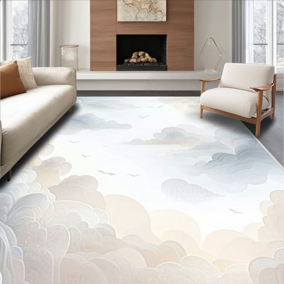 ODIKA 4'x6' Machine Washable Non-Slip Area Rug, Cloud Dreamscape Serene Fuzzy for Tranquil Spaces High Traffic Rug, Gray, 84441