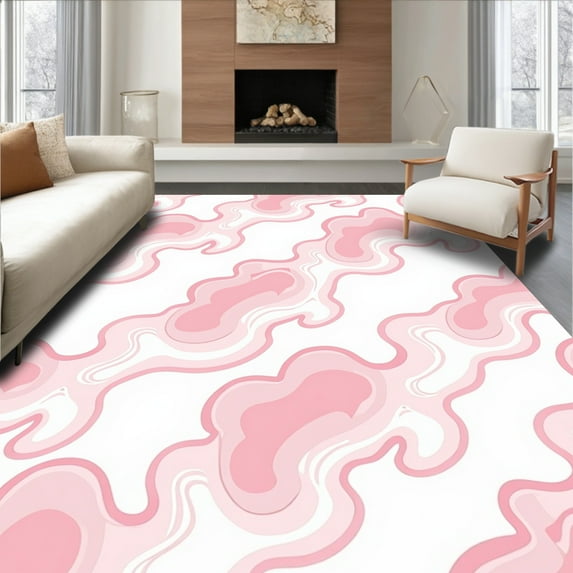 ODIKA 5'x7' Machine Washable Non-Slip Area Rug, Cloud Drift Abstract Modern High Traffic Rug, Pink, 394234