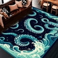 thumbnail image 1 of Flatwoven High Traffic Area Rug, Coastal Marine Life Runner with Stylized Kraken Illustration, Non Slip, Stain Resistant, Washable Area Rugs for Living Room, Bedroom(Teal, 4X6), 1 of 8
