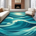 thumbnail image 1 of ODIKA 6'x9' Machine Washable Non-Slip Area Rug, Shag Nautical Wave Design High Traffic Rug, Teal, 154442, 1 of 7