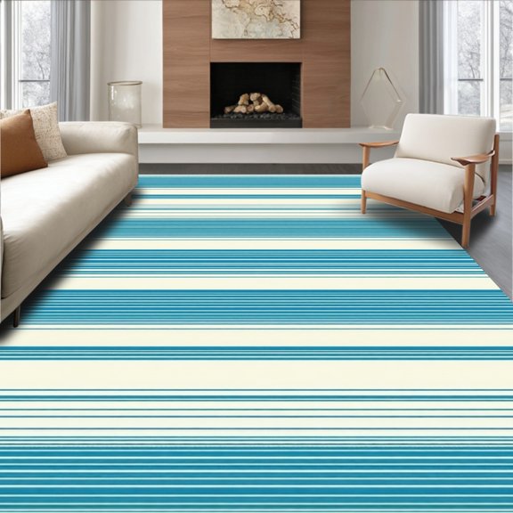 Flatwoven High Traffic Area Rug, Coastal Stripe Harmony with Handcrafted Inspired Parallel Lines, Non Slip, Stain Resistant, Washable Area Rugs for Living Room, Bedroom(Turquoise, 2X3)