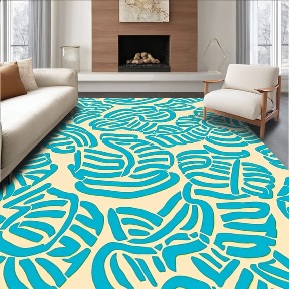 ODIKA 6' Machine Washable Non-Slip Area Rug, Wave & Shell Tropical Art High Traffic Rug, Beige, 290124