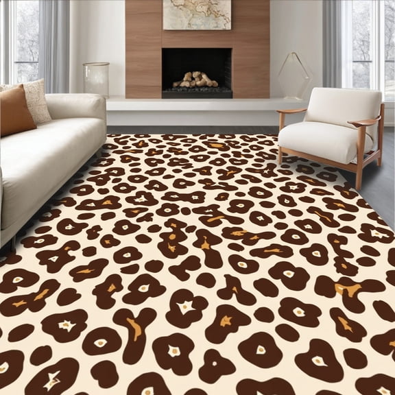 ODIKA 8'x8' Machine Washable Non-Slip Area Rug, Coffee Toned With Brindle and Spotted High Traffic Rug, Ivory, 307730