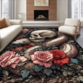 thumbnail image 1 of ODIKA 6'x9' Machine Washable Non-Slip Area Rug, Coiled Skeleton Head Round Decorative With Elegant Floral Design High Traffic Rug, Black, 39813, 1 of 7