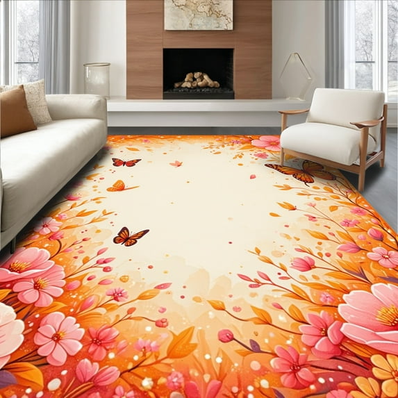 ODIKA 6'x9' Machine Washable Non-Slip Area Rug, Colorful Bloom for Charming Interiors High Traffic Rug, Pink, 156133