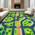 thumbnail image 1 of Flatwoven High Traffic Area Rug, Colorful City Life Kids Playroom Educational, Non Slip, Stain Resistant, Washable Area Rugs for Living Room, Bedroom(Green, 6X9), 1 of 8