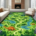 thumbnail image 1 of ODIKA 4'x6' Machine Washable Non-Slip Area Rug, Colorful Dinosaur Expedition Route High Traffic Rug, Green, 8478, 1 of 7