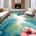 thumbnail image 1 of Flatwoven High Traffic Area Rug, Colorful Hawaiian Leaf Design, Non Slip, Stain Resistant, Washable Area Rugs for Living Room, Bedroom(Blue, 4X6), 1 of 8