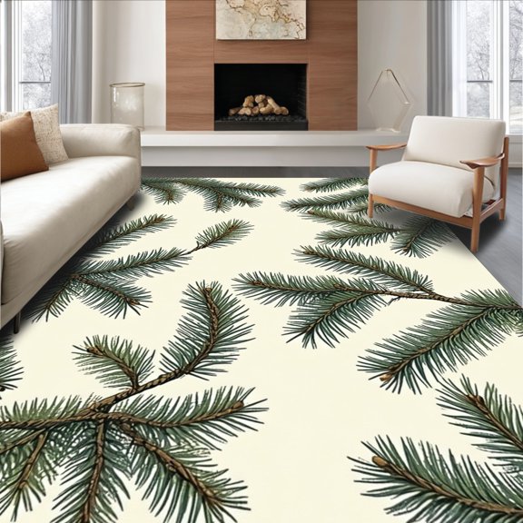 Flatwoven High Traffic Area Rug, Conifer Inspired Botanical With Stylized Pine Branches And Needles, Non Slip, Stain Resistant, Washable Area Rugs for Living Room, Bedroom(Green, 6X9)