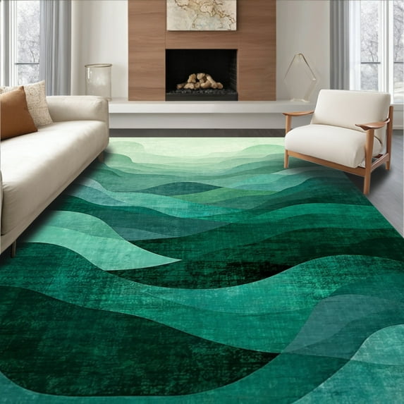ODIKA 4x6 Machine Washable Non-Slip Area Rug, Abstract High Traffic Rug, Green, 6094