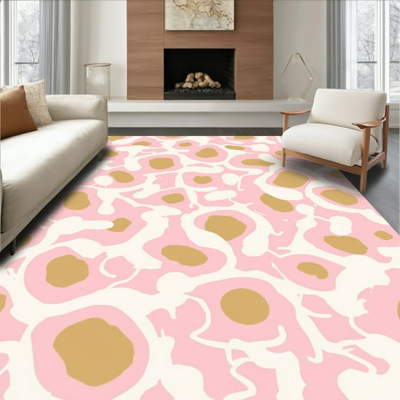 Flatwoven High Traffic Area Rug, Contemporary Animal Print with Blush Hues and Creamy Tan Contrasts, Non Slip, Stain Resistant, Washable Area Rugs for Living Room, Bedroom(Pink, 6)