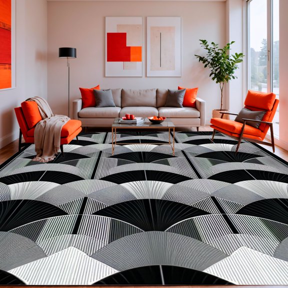 Flatwoven High Traffic Area Rug, Contemporary Art Deco Inspired Floor Extra and Luxurious Design, Non Slip, Stain Resistant, Washable Area Rugs for Living Room, Bedroom(Black, 2X3)