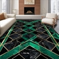 thumbnail image 1 of ODIKA 4'x6' Machine Washable Non-Slip Area Rug, Contemporary Black Marble & Green Geometric Intersecting Motif High Traffic Rug, Green, 137180, 1 of 7