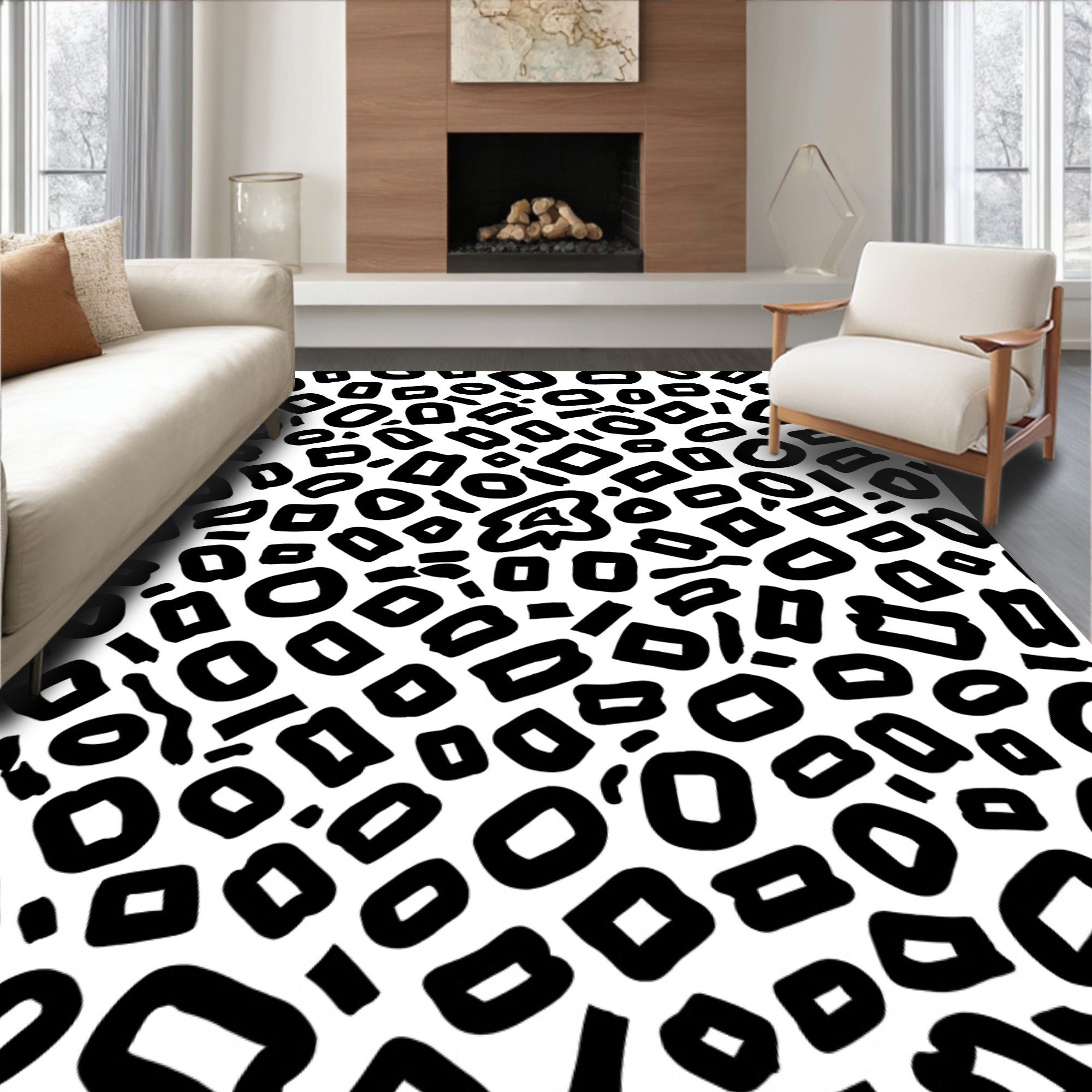 Flatwoven High Traffic Area Rug, Contemporary Black and White with Bold ...