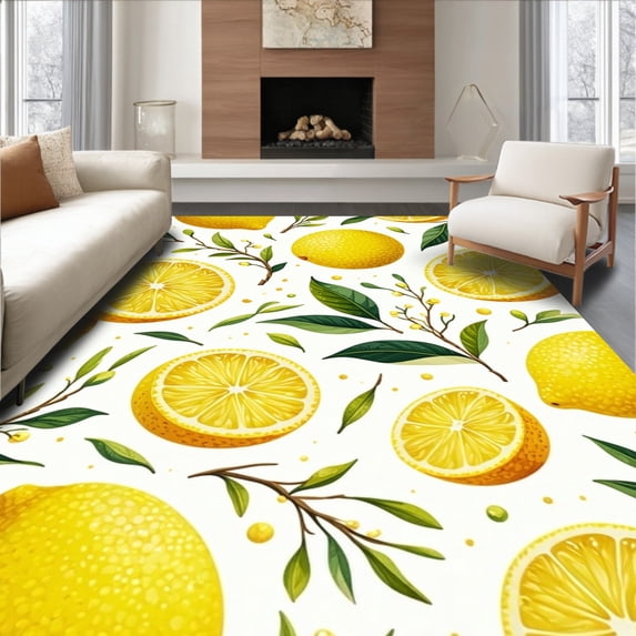 ODIKA 2'x3' Machine Washable Non-Slip Area Rug, Contemporary Citrus Color Palette High Traffic Rug, Yellow, 14199