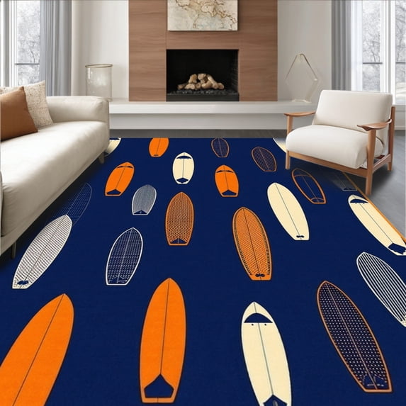 ODIKA 8'x10' Machine Washable Non-Slip Area Rug, Contemporary Dark Lines High Traffic Rug, Blue, 20200