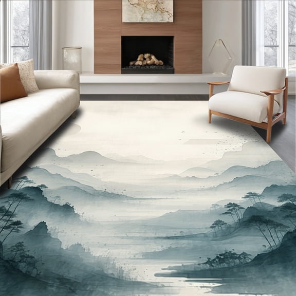 ODIKA 2'x3' Machine Washable Non-Slip Area Rug, Contemporary Horizon with Misty Grey Watercolor Effect High Traffic Rug, Gray, 109917