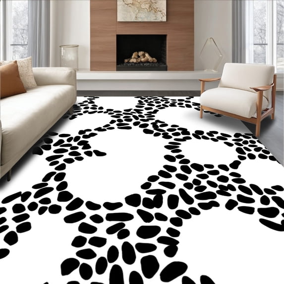 ODIKA 6'x9' Machine Washable Non-Slip Area Rug, Contemporary Interlocking Spot Evoking Flair High Traffic Rug, Black, 298533