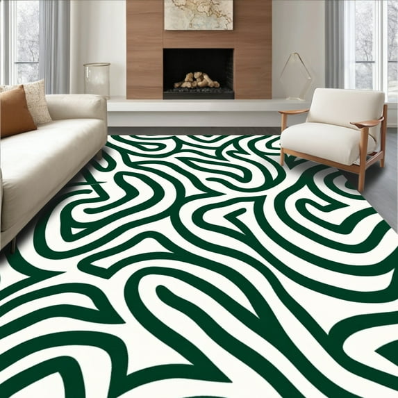 ODIKA 2'x3' Machine Washable Non-Slip Area Rug, Contemporary Interlocking Wave with Flow and Dynamic Lines High Traffic Rug, Green, 393810