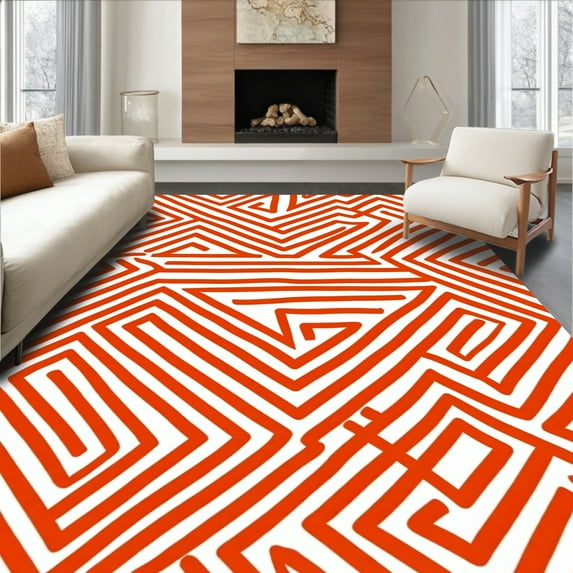 ODIKA 6'x9' Machine Washable Non-Slip Area Rug, Contemporary with Bold Artistic Vibes High Traffic Rug, Orange, 394166