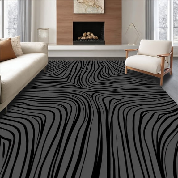 Flatwoven High Traffic Area Rug, Contemporary Linear Wave Featuring Flowing Curved Stripes, Non Slip, Stain Resistant, Washable Area Rugs for Living Room, Bedroom(Gray, 2X3)