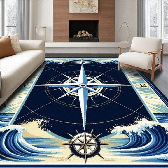 Flatwoven High Traffic Area Rug, Contemporary Marine Inspired Design, Non Slip, Stain Resistant, Washable Area Rugs for Living Room, Bedroom(Blue, 4X6)