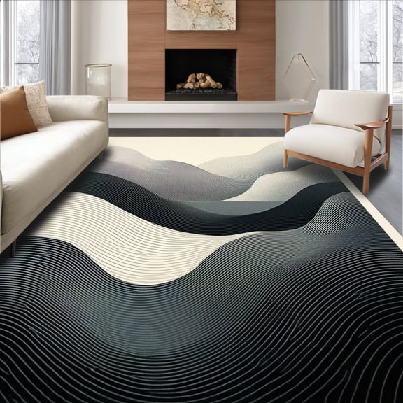 Flatwoven High Traffic Area Rug, Contemporary Oval Rug Abstract Wave, Non Slip, Stain Resistant, Washable Area Rugs for Living Room, Bedroom(Gray, 2X3)