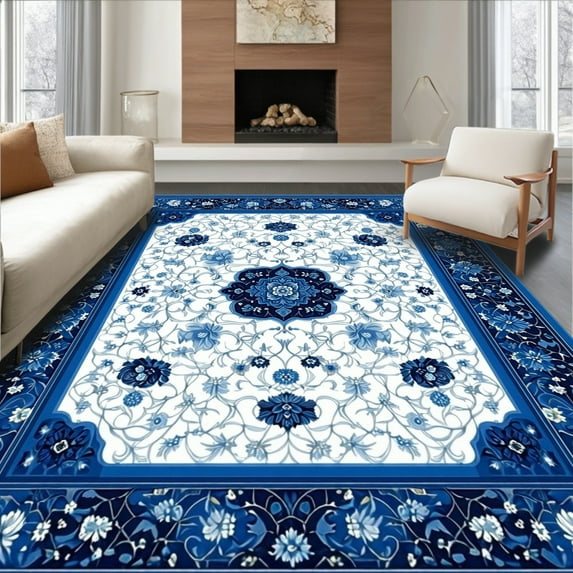 ODIKA 3'x5' Machine Washable Non-Slip Area Rug, Contemporary Showcasing Deep and Silver Geometric Design High Traffic Rug, White, 79796