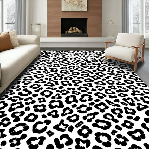 ODIKA 5'x7' Machine Washable Non-Slip Area Rug, Contemporary Spotted with Fluid Contours High Traffic Rug, Black, 287703
