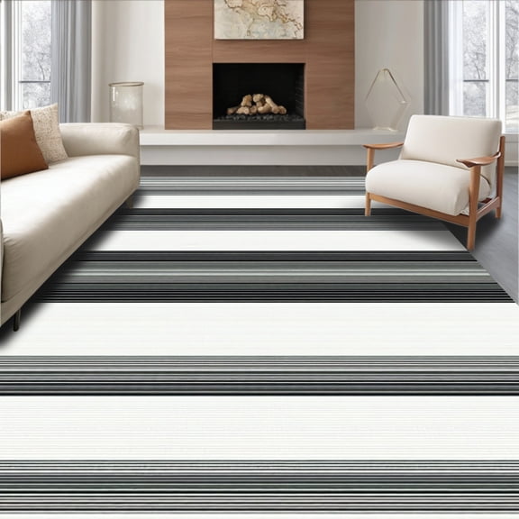 ODIKA 4'x6' Machine Washable Non-Slip Area Rug, Contemporary Stripe Entry With Artistic Symmetry And Contrasting Lines High Traffic Rug, Gray, 42983