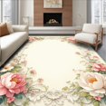 thumbnail image 1 of Flatwoven High Traffic Area Rug, Coquette Garden Lace Design Featuring Whimsical Florals and Graceful Bows, Non Slip, Stain Resistant, Washable Area Rugs for Living Room, Bedroom(Pink, 2X3), 1 of 8