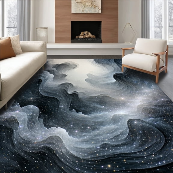 ODIKA 4'x6' Machine Washable Non-Slip Area Rug, Cosmic Drift Unique Abstract Neutral Piles for Indoors High Traffic Rug, Gray, 103185