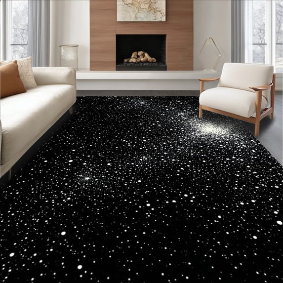 Flatwoven High Traffic Area Rug, Cosmic Dust Accent Modern Abstract, Non Slip, Stain Resistant, Washable Area Rugs for Living Room, Bedroom(Black, 4X6)