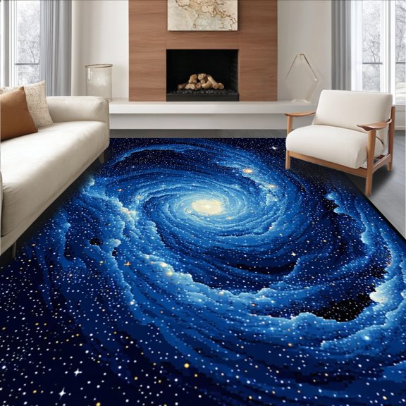 Flatwoven High Traffic Area Rug, Cosmic Galaxy Swirls Celestial Starry Night Floor Decor, Non Slip, Stain Resistant, Washable Area Rugs for Living Room, Bedroom(Blue, 2X3)