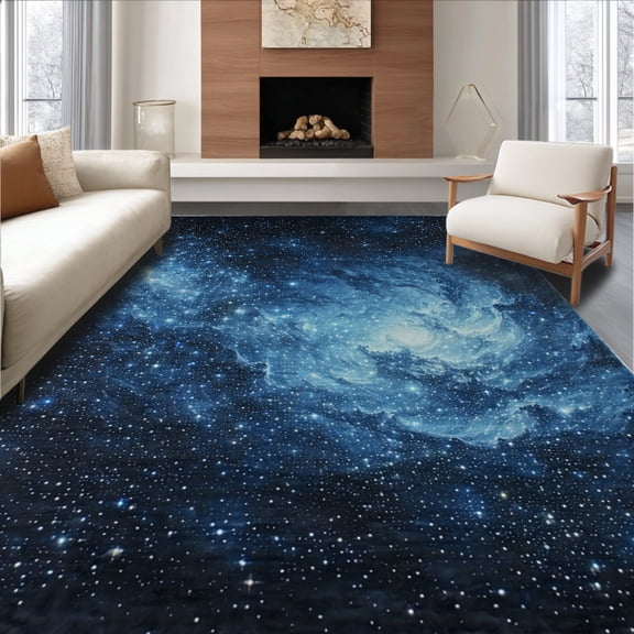 ODIKA 4'x6' Machine Washable Non-Slip Area Rug, Cosmic Nebulae Design Floor Covering for Dreamy High Traffic Rug, Blue, 127282