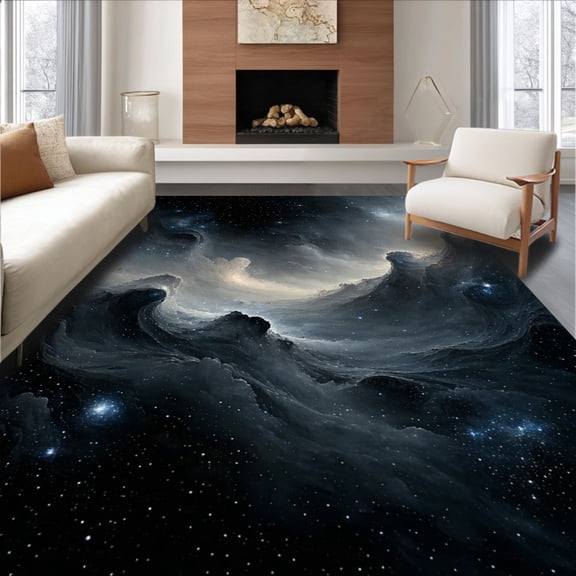 Flatwoven High Traffic Area Rug, Cosmic Nebulae Galaxy Inspired Celestial Swirls, Non Slip, Stain Resistant, Washable Area Rugs for Living Room, Bedroom(Gray, 2X3)
