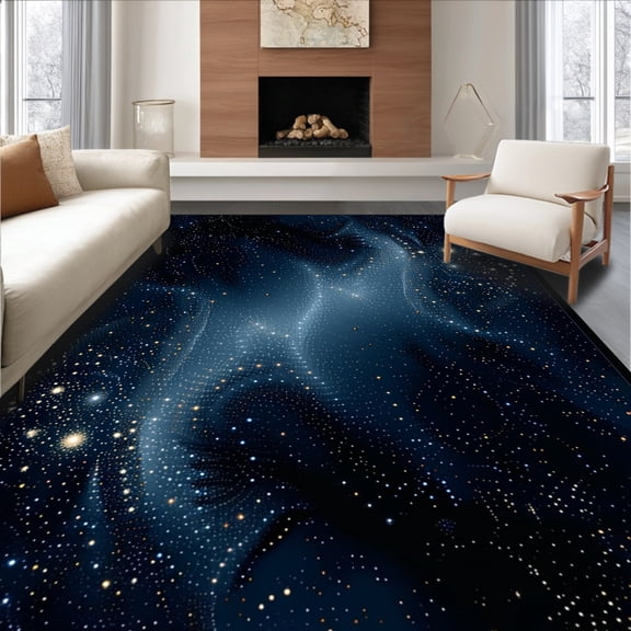 ODIKA 4'x6' Machine Washable Non-Slip Area Rug, Cosmic Nebulae Inspired Floor Covering Accent High Traffic Rug, Blue, 127278
