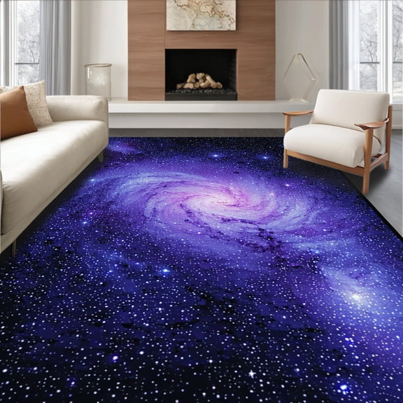 Flatwoven High Traffic Area Rug, Cosmic Purple Nebula Aesthetic, Non Slip, Stain Resistant, Washable Area Rugs for Living Room, Bedroom(Purple, 4X6)