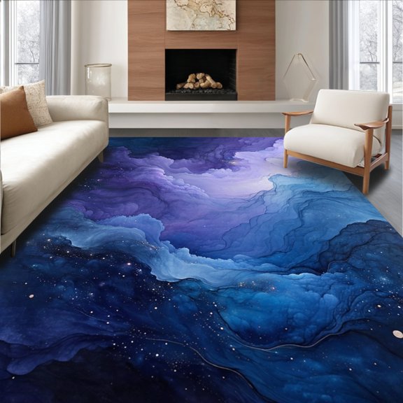 Flatwoven High Traffic Area Rug, Cosmic Swirl Abstract for Modern Home Decor Statement, Non Slip, Stain Resistant, Washable Area Rugs for Living Room, Bedroom(Purple, 2X3)