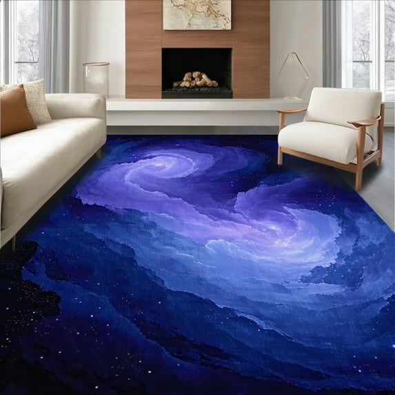 ODIKA 2'x3' Machine Washable Non-Slip Area Rug, Cosmic Swirl Nebula for Serene Aesthetics High Traffic Rug, Blue, 129808