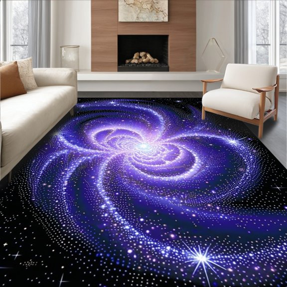 Flatwoven High Traffic Area Rug, Cosmic Vortex Swirl Abstract Galactic Illusion Design, Non Slip, Stain Resistant, Washable Area Rugs for Living Room, Bedroom(Purple, 2X3)