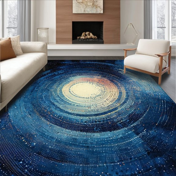 Flatwoven High Traffic Area Rug, Cosmo Galaxy Modern Round Area, Non Slip, Stain Resistant, Washable Area Rugs for Living Room, Bedroom(Blue, 2X3)