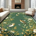 thumbnail image 1 of ODIKA 6'x9' Machine Washable Non-Slip Area Rug, Cottage Grove with Songbirds Butterflies and Wildflower Sprigs High Traffic Rug, Green, 278847, 1 of 7