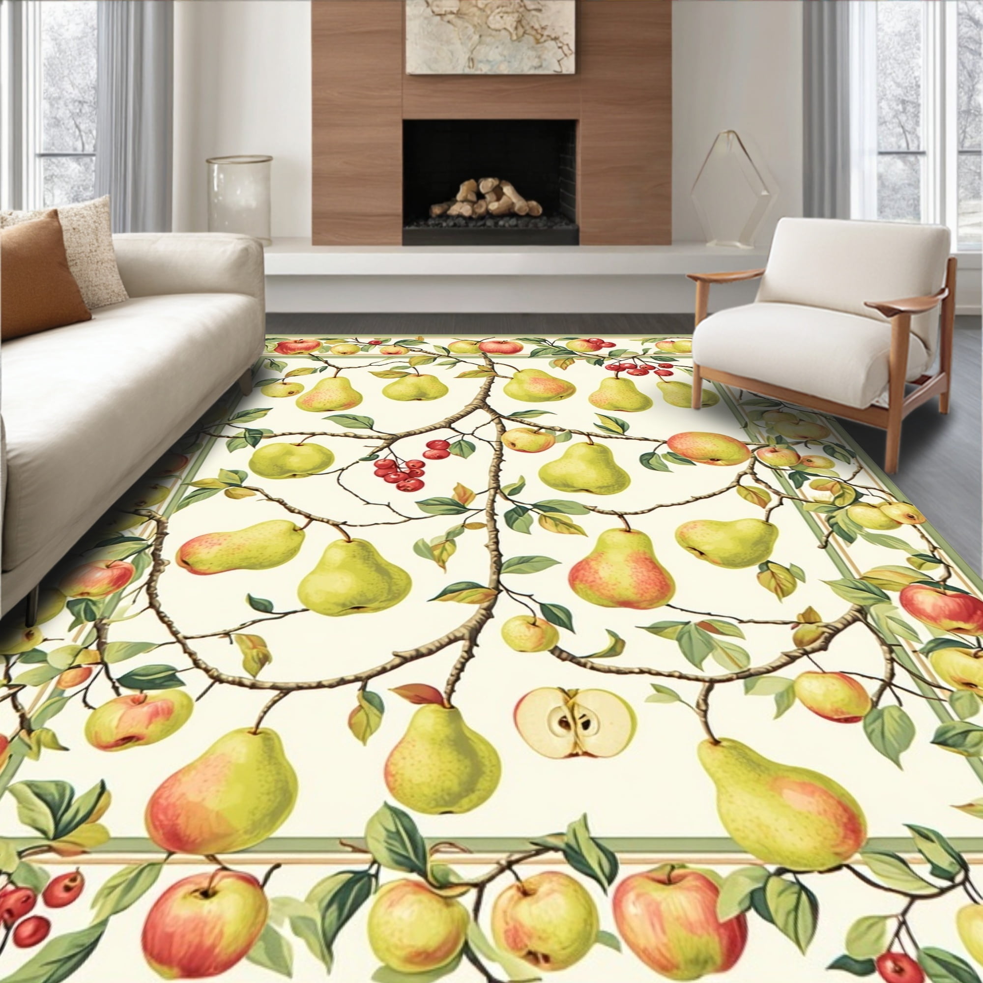 Flatwoven High Traffic Area Rug, Cottage Orchard Motif with Intertwined ...