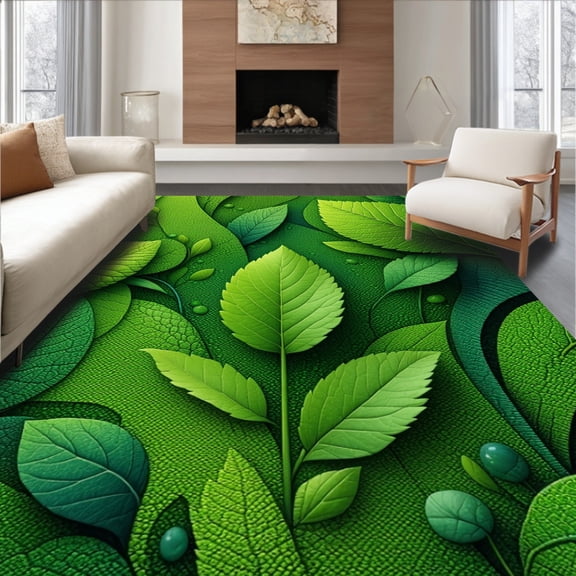 Flatwoven High Traffic Area Rug, Cottagecore Green Moss Bathroom Mat Non Slip Absorbent, Non Slip, Stain Resistant, Washable Area Rugs for Living Room, Bedroom(Green, 3X5)