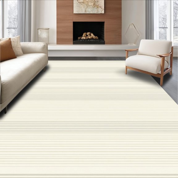 Flatwoven High Traffic Area Rug, Cream Linear Stripe, Non Slip, Stain Resistant, Washable Area Rugs for Living Room, Bedroom(Beige, 2X3)