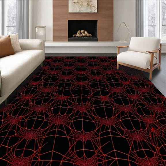 Flatwoven High Traffic Area Rug, Creepy Crawly Spider Web Halloween Themed Floor, Non Slip, Stain Resistant, Washable Area Rugs for Living Room, Bedroom(Black, 4X6)